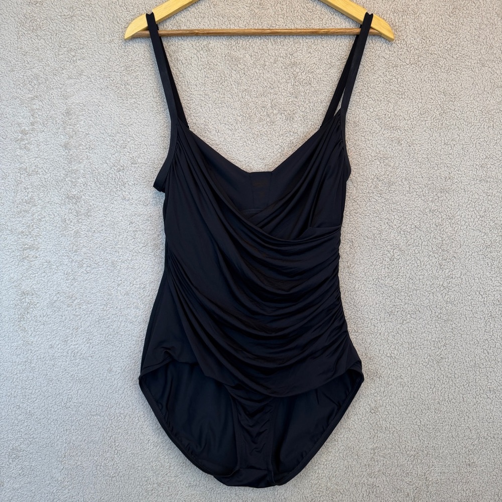 Jantzen One Piece Swimsuit Ruched Tummy Control Slimming Black 14